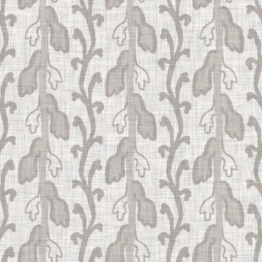 Fransız gri botanik yapraklı keten desenli, 2 tonluk kır evi motifli. Basit bir kırsal kumaş tekstil etkisi. İlkel, eski püskü, şık mutfak bezi tasarımı..