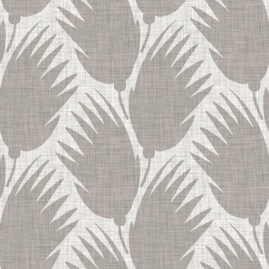 Fransız gri botanik yapraklı keten desenli, 2 tonluk kır evi motifli. Basit bir kırsal kumaş tekstil etkisi. İlkel, eski püskü, şık mutfak bezi tasarımı..