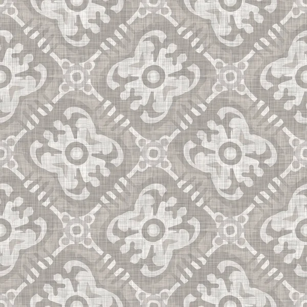 French gray geometric linen seamless pattern. Tonal farmhouse cottage style abstract grid background. Simple vintage rustic fabric textile effect. Primitive modern shabby chic kitchen cloth design. — Stock Photo, Image