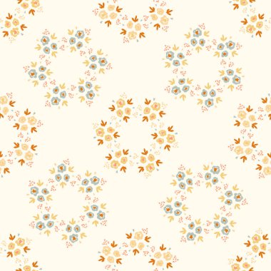 Doğal şık boho çiçeği desenli, dağınık yaban çiçeği tarzında. El çizimi organik botanik moda baskısı. Modern yaz doğa bahçesi, modaya uygun klasik kır pamuğu renginde çiçek açtı. 