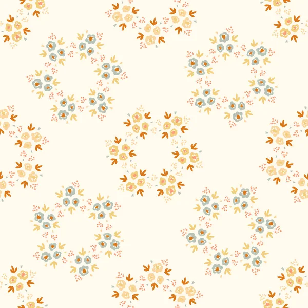Φυσικό κομψό boho λουλούδι αδιάλειπτη μοτίβο σε ditzy στυλ αγριολούλουδα. Χειροποίητο οργανικό σχέδιο μόδας βοτανικής. Σύγχρονη καλοκαιρινή φύση κήπο άνθιση στη μοντέρνα vintage χώρα cottagecore χρώμα. — Διανυσματικό Αρχείο