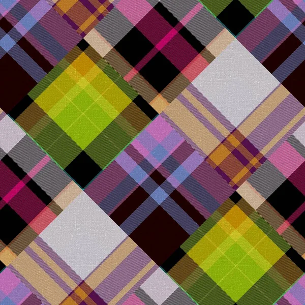 Diagonální madras patchwork kostkovaný bavlněný vzor. Bezešvé prošívání tkaniny efekt prádlo zkontrolujte pozadí. — Stock fotografie