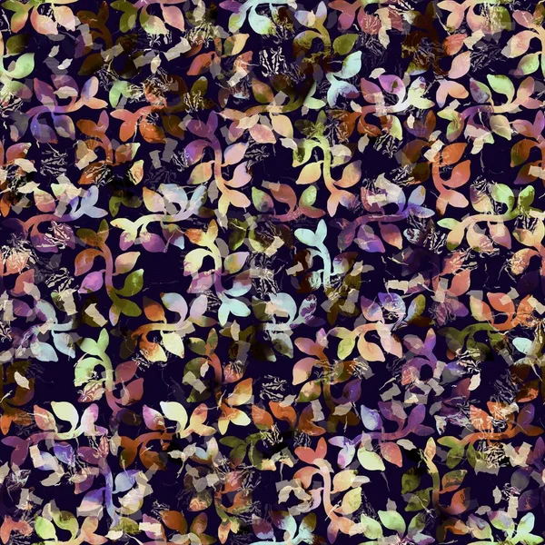 エキゾチックな多色のbohoの花迷彩散布プリント。シームレスな秋の暗い地面詳細な繰り返しパターン. — ストック写真