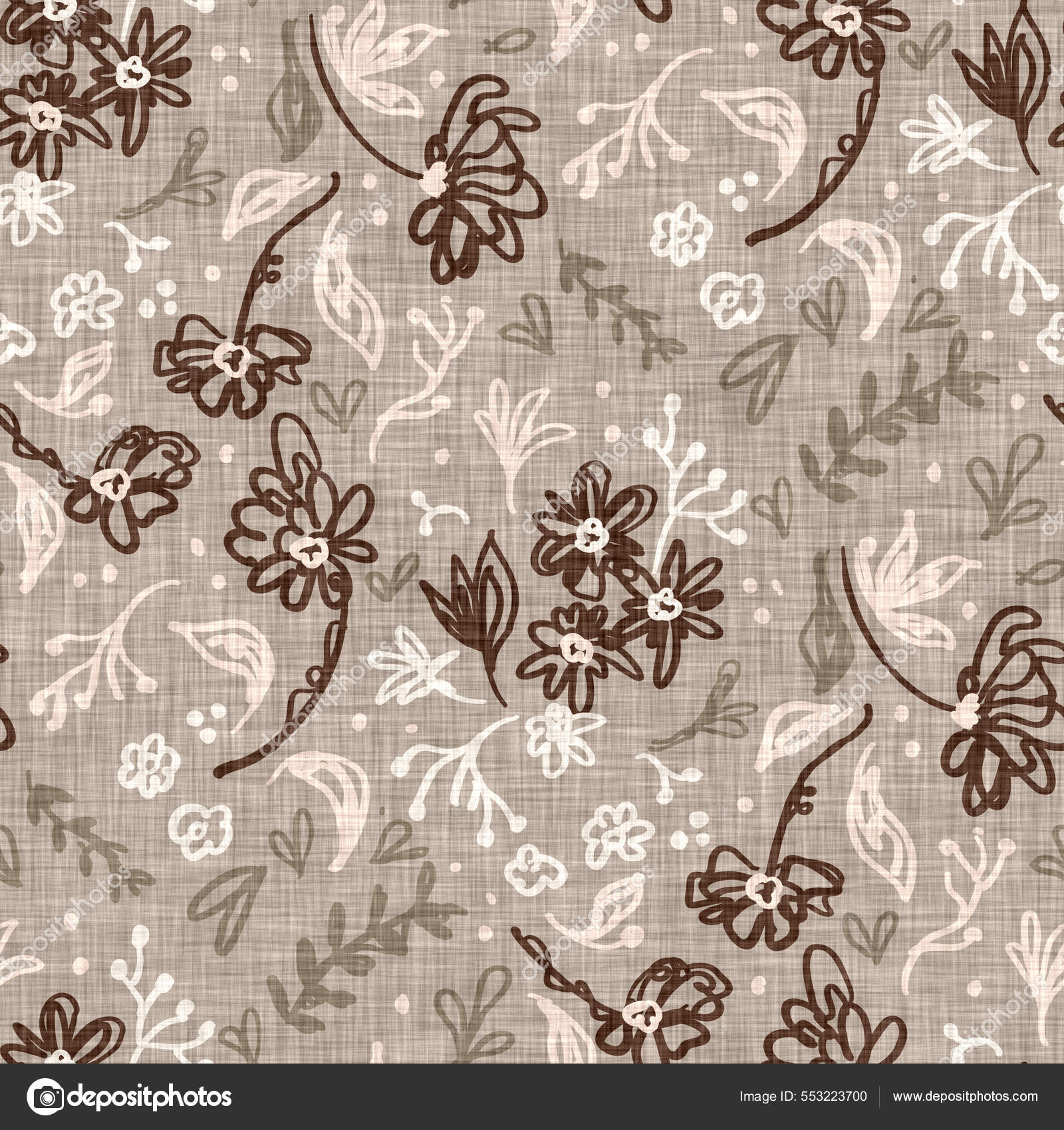 Fondo de patrón floral de garabato de lino sin costuras. Calma fondo de  pantalla boho terroso, image size:1600x1700