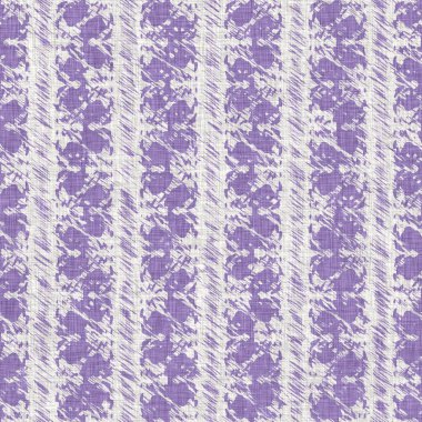 Lavanta çiftliği kırık şerit deseni. Çizgili ülke çizgileri parmak izlerinin üzerine örülmüş. Mor rustik baskılı kumaş efekti. Provence stili, pejmürde ev dekoru kumaşı..