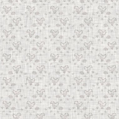 Çiftlik evi, gri tavuk, keten ve keten desenli. Tonal Fransız kır evi tarzı çiftlik hayvanı geçmişi. Basit bir kırsal kumaş tekstil etkisi. Şekil verilmiş doğa, pejmürde, şık mutfak örtüsü..