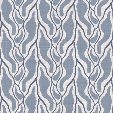 Fransız mavisi karalama motifli keten desenli. Tonal kır evi tarzı soyut karalama motifi arka planı. Basit bir kırsal kumaş tekstil etkisi. İlkel, pejmürde, şık bir kumaş..