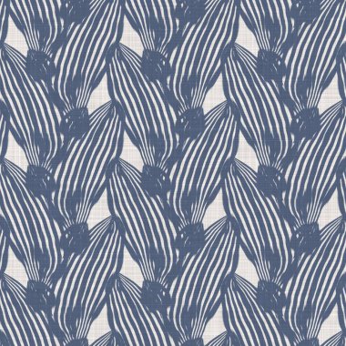 Fransız mavi botanik yaprağı keten desenli ve 2 tonluk kır evi motifli. Basit bir kırsal kumaş tekstil etkisi. İlkel, eski püskü, şık mutfak bezi tasarımı..