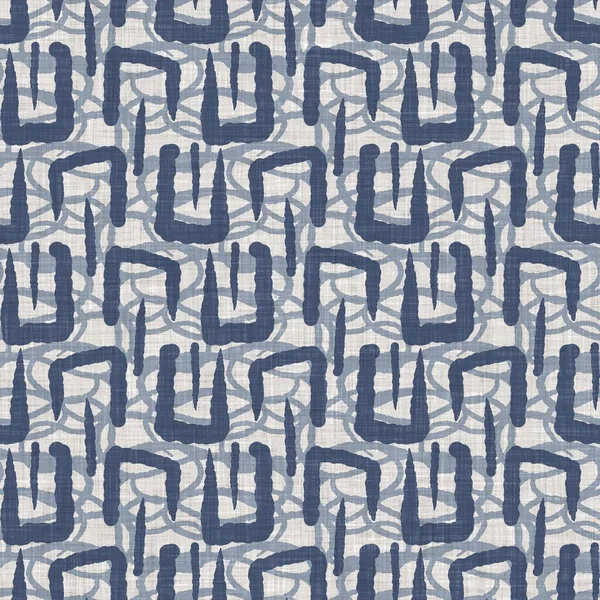 Γαλλική μπλε doodle μοτίβο λινό αδιάλειπτη μοτίβο. Τονικό εξοχικό σπίτι στυλ χώρα αφηρημένη scribble μοτίβο φόντο. Απλό vintage ρουστίκ ύφασμα υφάσματος. Πρωτόγονο σχέδιο shabby κομψό ύφασμα. — Φωτογραφία Αρχείου