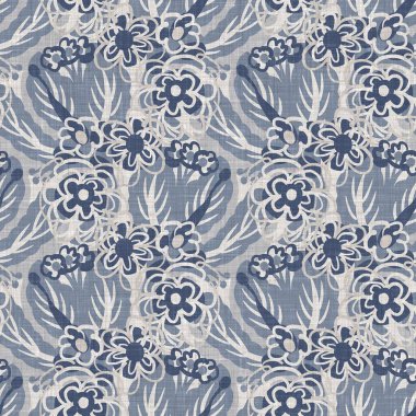 İki tonluk kır evi tarzı botanik motifli Fransız mavisi keten desenli. Basit bir kırsal kumaş tekstil etkisi. İlkel, modern, pejmürde, şık tasarım..