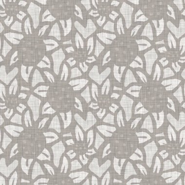 İki tonluk kır evi tarzı botanik motifli Fransız gri keten desenli kusursuz desen. Basit bir kırsal kumaş tekstil etkisi. İlkel, modern, pejmürde, şık tasarım..