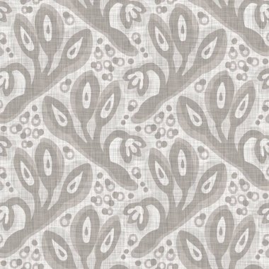 Fransız gri botanik yapraklı keten desenli, 2 tonluk kır evi motifli. Basit bir kırsal kumaş tekstil etkisi. İlkel, eski püskü, şık mutfak bezi tasarımı..