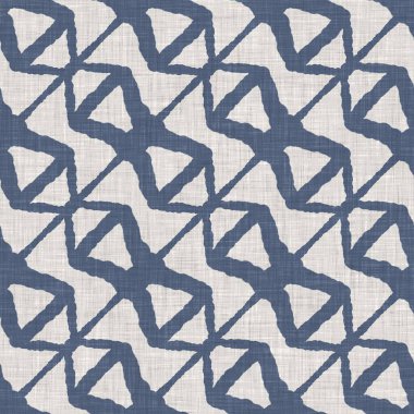 Fransız mavisi geometrik keten desenli. Tonal çiftlik evi tarzı soyut şebeke arka planı. Basit bir kırsal kumaş tekstil etkisi. İlkel, eski püskü, şık mutfak bezi tasarımı..