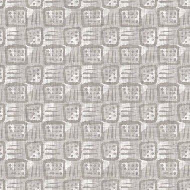 Fransız gri geometrik keten desenli. Tonal çiftlik evi tarzı soyut şebeke arka planı. Basit bir kırsal kumaş tekstil etkisi. İlkel, eski püskü, şık mutfak bezi tasarımı..