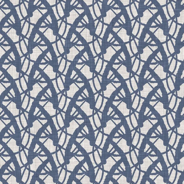 Fransız mavisi karalama motifli keten desenli. Tonal kır evi tarzı soyut karalama motifi arka planı. Basit bir kırsal kumaş tekstil etkisi. İlkel, pejmürde, şık bir kumaş.. — Stok fotoğraf