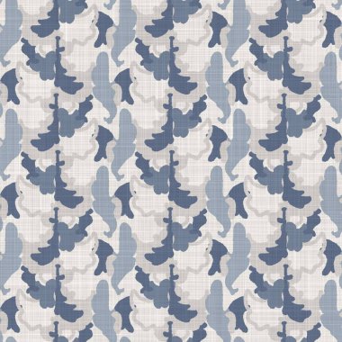 Fransız mavisi karalama motifli keten desenli. Tonal kır evi tarzı soyut karalama motifi arka planı. Basit bir kırsal kumaş tekstil etkisi. İlkel, pejmürde, şık bir kumaş..