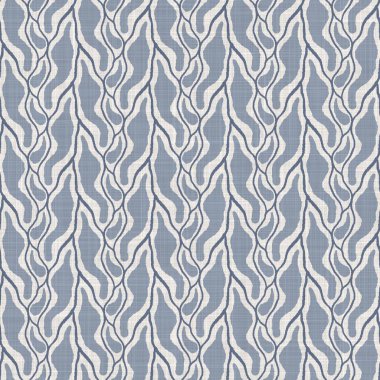 Fransız mavi botanik yaprağı keten desenli ve 2 tonluk kır evi motifli. Basit bir kırsal kumaş tekstil etkisi. İlkel, eski püskü, şık mutfak bezi tasarımı..