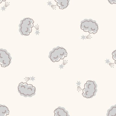 Yeni doğmuş sakin, bulutsuz bir şekil. Cinsiyet açısından nötr bebek odası dekorasyonu. Scandi stili eskiz duvar kağıdı arkaplan taşı ya da yeni yürümeye başlayan giysi modaName.