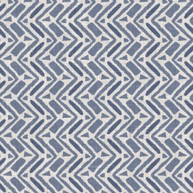 Fransız mavisi geometrik keten desenli. Tonal çiftlik evi tarzı soyut şebeke arka planı. Basit bir kırsal kumaş tekstil etkisi. İlkel, eski püskü, şık mutfak bezi tasarımı..