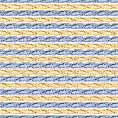 Kusursuz Fransız kırsal mutfak çizgili kumaş deseni. Mavi sarı beyaz yatay çizgili arka plan. Batik Boyası Kaynak Stili Kırsal Örgü Cottagecore Tekstili. 