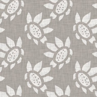 İki tonluk kır evi tarzı botanik motifli Fransız gri keten desenli kusursuz desen. Basit bir kırsal kumaş tekstil etkisi. İlkel, modern, pejmürde, şık tasarım..