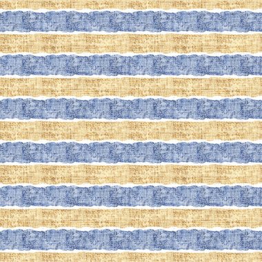 Kusursuz Fransız kırsal mutfak çizgili kumaş deseni. Mavi sarı beyaz yatay çizgili arka plan. Batik Boyası Kaynak Stili Kırsal Örgü Cottagecore Tekstili. 