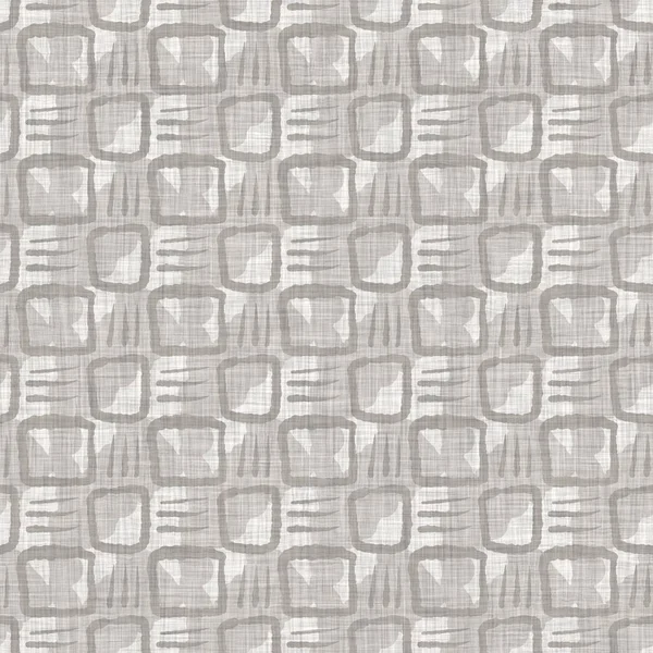 Fransız gri geometrik keten desenli. Tonal çiftlik evi tarzı soyut şebeke arka planı. Basit bir kırsal kumaş tekstil etkisi. İlkel, eski püskü, şık mutfak bezi tasarımı..