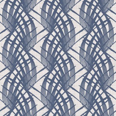 Fransız mavi botanik yaprağı keten desenli ve 2 tonluk kır evi motifli. Basit bir kırsal kumaş tekstil etkisi. İlkel, eski püskü, şık mutfak bezi tasarımı..