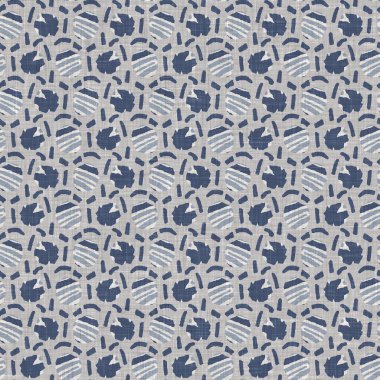 Fransız mavisi karalama motifli keten desenli. Tonal kır evi tarzı soyut karalama motifi arka planı. Basit bir kırsal kumaş tekstil etkisi. İlkel, pejmürde, şık bir kumaş..