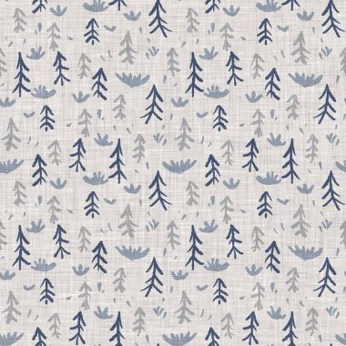 Fransız mavi botanik yaprağı keten desenli ve 2 tonluk kır evi motifli. Basit bir kırsal kumaş tekstil etkisi. İlkel, eski püskü, şık mutfak bezi tasarımı..