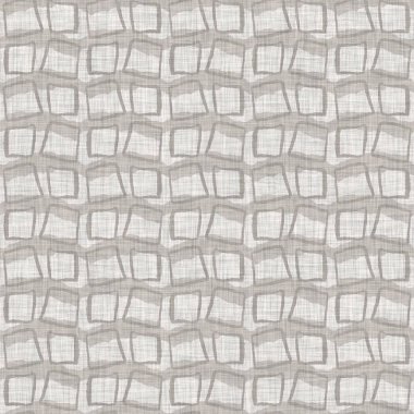 Fransız gri geometrik keten desenli. Tonal çiftlik evi tarzı soyut şebeke arka planı. Basit bir kırsal kumaş tekstil etkisi. İlkel, eski püskü, şık mutfak bezi tasarımı..