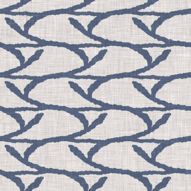 Fransız mavisi karalama motifli keten desenli. Tonal kır evi tarzı soyut karalama motifi arka planı. Basit bir kırsal kumaş tekstil etkisi. İlkel, pejmürde, şık bir kumaş..