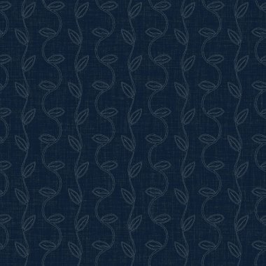 Koyu mavi yaprak boya bloğu deseni. Japon erkeksi boro etkisi kusursuz tekstil arka planı. Ses tonu bozuk wabi sabi nakış stili 