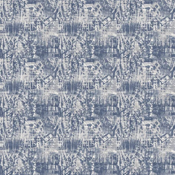 Francia kék szabálytalan foltos vászon zökkenőmentes minta. Tonal country ház stílusú elvont foltos háttér. Egyszerű vintage rusztikus textil hatás. Primitív textúra kopott elegáns szövet. — Stock Fotó