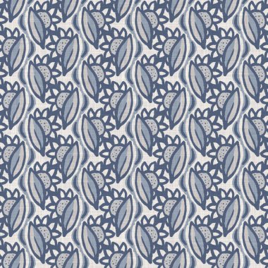 Fransız mavi botanik yaprağı keten desenli ve 2 tonluk kır evi motifli. Basit bir kırsal kumaş tekstil etkisi. İlkel, eski püskü, şık mutfak bezi tasarımı..