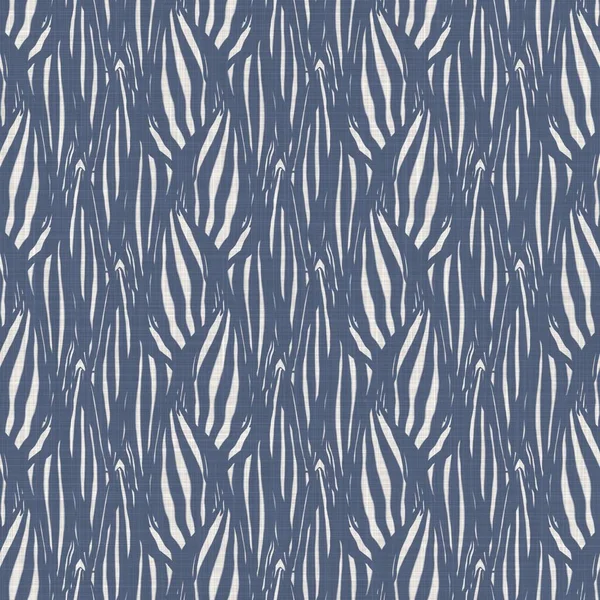 French blue botanical leaf linen seamless pattern with 2 tone country cottage style motif. Simple vintage rustic fabric textile effect. Primitive modern shabby chic kitchen cloth design.