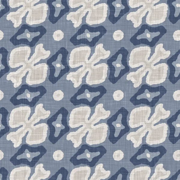French blue doodle motif linen seamless pattern. Tonal country cottage style abstract scribble motif background. Simple vintage rustic fabric textile effect. Primitive drawing shabby chic cloth. — Stock Photo, Image