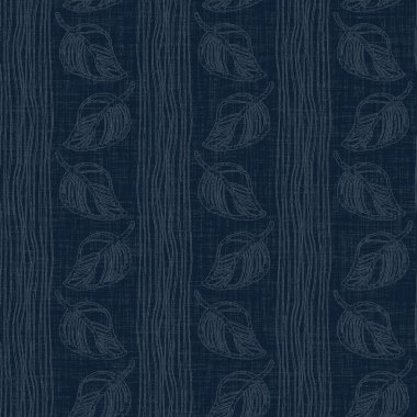 Koyu mavi yaprak boya bloğu deseni. Japon erkeksi boro etkisi kusursuz tekstil arka planı. Ses tonu bozuk wabi sabi nakış stili 