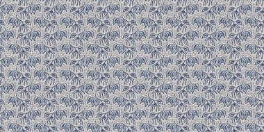 Fransız mavi botanik yaprağı, iki tonluk kır evi motifli, dikişsiz sınır. Basit bir kırsal kumaş tekstil etkisi. İlkel, eski püskü, şık mutfak bezi tasarımı..