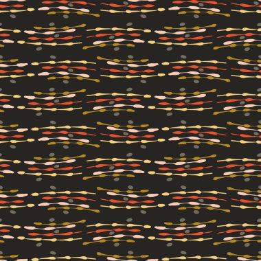 Koyu boho coğrafi şekilli, modaya uygun, dipsiz bir model. El çizimi organik moda baskısı. Klasik kır evi çekirdek renginde modern geometrik. 