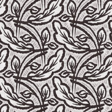 Fransız gri botanik yapraklı keten desenli, 2 tonluk kır evi motifli. Basit bir kırsal kumaş tekstil etkisi. İlkel, eski püskü, şık mutfak bezi tasarımı..