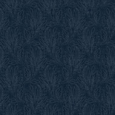 Koyu mavi yaprak boya bloğu deseni. Japon erkeksi boro etkisi kusursuz tekstil arka planı. Ses tonu bozuk wabi sabi nakış stili 