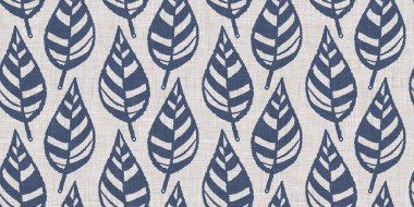 Fransız mavi botanik yaprağı, iki tonluk kır evi motifli, dikişsiz sınır. Basit bir kırsal kumaş tekstil etkisi. İlkel, eski püskü, şık mutfak bezi tasarımı..