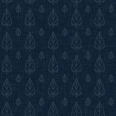 Koyu mavi yaprak boya bloğu deseni. Japon erkeksi boro etkisi kusursuz tekstil arka planı. Ses tonu bozuk wabi sabi nakış stili 