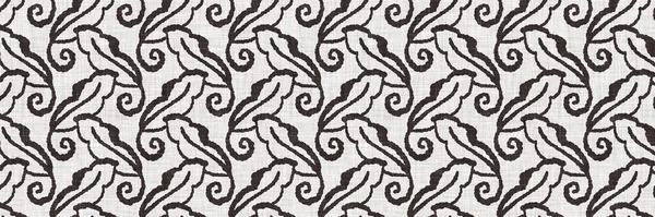 Patrón de borde de lino de hoja botánica gris francés con motivo de estilo casa de campo de 2 tonos. Efecto textil rústico vintage simple. primitivo moderno shabby elegante cocina paño de diseño. —  Fotos de Stock