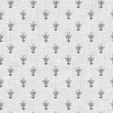 Fransız gri botanik yapraklı keten desenli, 2 tonluk kır evi motifli. Basit bir kırsal kumaş tekstil etkisi. İlkel, eski püskü, şık mutfak bezi tasarımı..