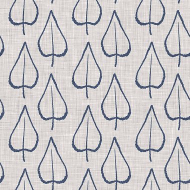 Fransız mavi botanik yaprağı keten desenli ve 2 tonluk kır evi motifli. Basit bir kırsal kumaş tekstil etkisi. İlkel, eski püskü, şık mutfak bezi tasarımı..