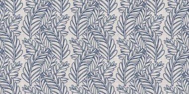 Fransız mavi botanik yaprağı, iki tonluk kır evi motifli, dikişsiz sınır. Basit bir kırsal kumaş tekstil etkisi. İlkel, eski püskü, şık mutfak bezi tasarımı..