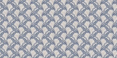 Fransız mavi botanik yaprağı, iki tonluk kır evi motifli, dikişsiz sınır. Basit bir kırsal kumaş tekstil etkisi. İlkel, eski püskü, şık mutfak bezi tasarımı..