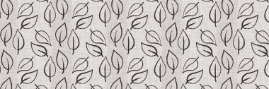 Fransız gri botanik yaprağı keten kenar desenli ve 2 renkli kır evi motifli. Basit bir kırsal kumaş tekstil etkisi. İlkel, eski püskü, şık mutfak bezi tasarımı..